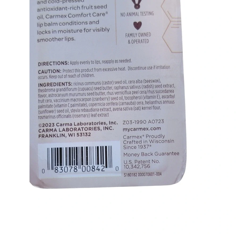 Carmex Comfort Care Lip Balm with‎ Beeswax Peppermint Naturally Moisturizing 2ct